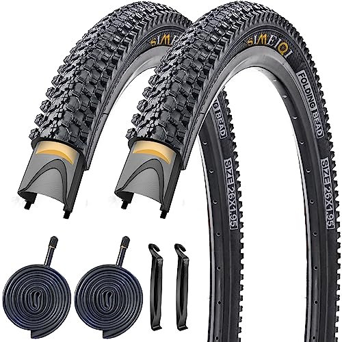 SIMEIQI 26 x 1,95 Zoll Faltrad Reifen mit 3 mm Anti-Pannensicher Schutz für Mountainbikes (2 Reifen, 2 Schläuche, Reifenheber)