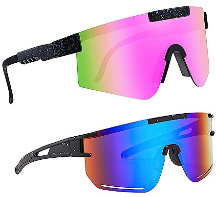 WOLAFOO 2Stk Schnelle Brille Rave Fahrradbrille Sonnenbrille Herren Damen Sportbrille Fahrradbrille Polarisierte UV400 Schutzbrille für Outdoor-Laufen, Autofahren, Radfahren, Angeln (C5C04)