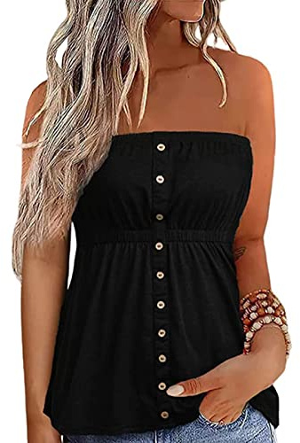 Edhomenn Women Summer Y2k Tube Tops Sleeveless Gradient Color Pleated Bandeau Loose Flowy Tank Vest Shirt (B-Black, XL)