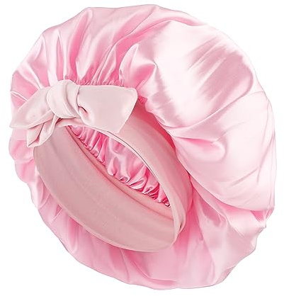 Abeillo Schlafmütze Satin Bonnet Nacht Schlaf Mütze, Nachtmütze Haarhaube, Verstellbare Seidenhaube zum Schlafen mit Elastischem Band, Satin Seiden für Damen und Mädchen Alle Haartypen (Rosa)
