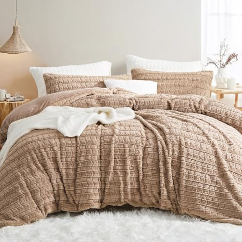 Lanqinglv Plüsch Bettwäsche 200x200 Kunstfell Khaki Flauschig Warme Flanell | ÖKO-TEX Zertifiziert,Winterbettwäsche für Allergiker,Cashmere Touch Biber Bettbezug 2 Kissenbezüge 80x80 mit Reißverschluss