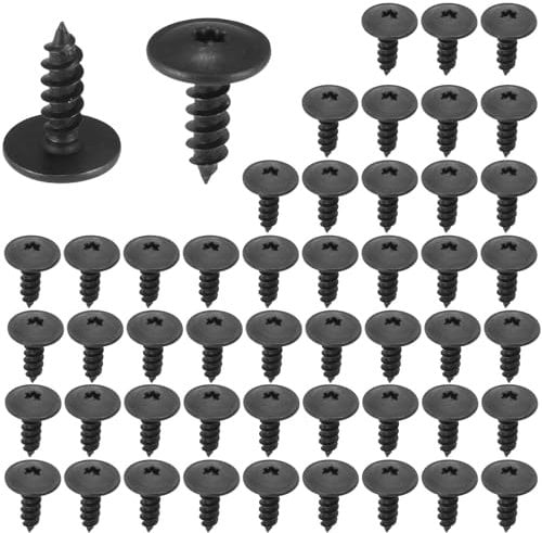 Taiyyi Torx Lot de 50 vis à tête plate M5 x 16 mm - Vis auto-taraudeuses - Noir - Pour garde-boue de voiture, arcs de roue, grille pour pare-chocs, tête ronde - Vis auto-perceuses