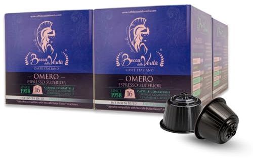 BOCCA DELLA VERITA - Paquete de 64 Cápsulas de Café Italiano Sabor OMERO Espresso Superior, Cápsulas Compatibles con Cafetera Nescafé® Dolce Gusto®, 100% Made in Italy