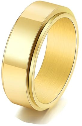 Bishilin Ring für Männer und Frauen, Partnerringe Edelstahl Spinner 8MM Poliert Bandring Ring Gr.67, Paar Ring Personalisiert Freundschaftsringe Gold
