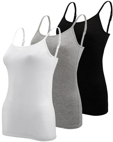 BQTQ Lot de 3 Camisole Femme Débardeur Caraco Bretelles Spaghetti Ajustable | Basique Débardeur à Bretelle Femme Réglables, Caraco Coupe Cintrée Débardeurs Fines Bretelles Maillots De Corps pour Femme