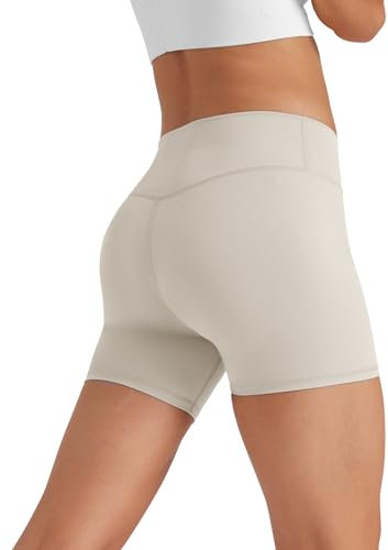 Glacspyg Radlerhose Damen Kurze Sporthose V-Taille High Waist Gym Shorts Kurze Leggings für Yoga Gym Fitness Laufen Kaki XS