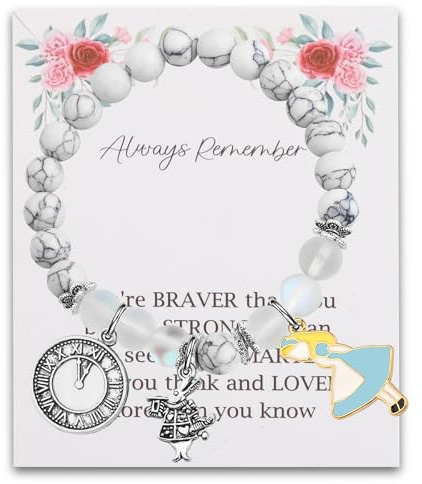 BNQL Alices Charm-Armband, inspiriert vom verrückten Hutmacher, verstellbares Armband, 18 cm, Edelstahl