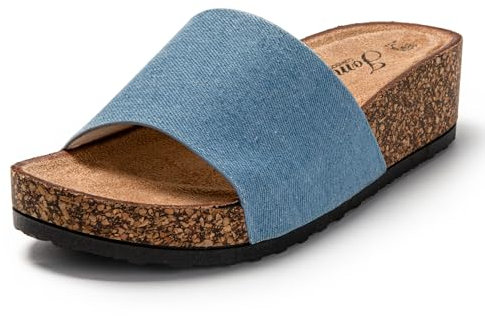 JOMIX Chanclas Mujer Verano con Cuña Sandalias Mujer de Tela Chanclas Mujer Playa Sandalias Mujer Comodas Chanclas Corcho Mujer Piscina Mar, Azul, 36 EU