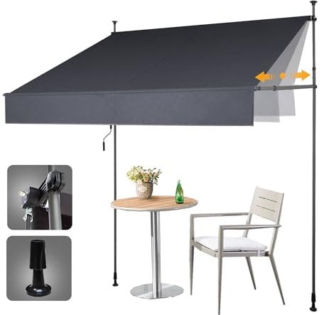HOMEDEMO Tenda da Sole a Morsetto con Bracci innovativi allungabili, 200cm x (120-150) cm Antracite, Copertura Balcone & Terrazzo Regolabile, Impermeabile e Anti-UV, Montaggio Senza Perforazioni