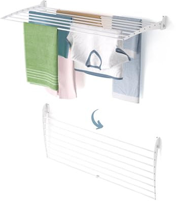 Foxydry Fold Down, Wäscheständer zur Wandmontage, vertikal, zusammenklappbar, für Innen und Außen, aus Aluminium und Stahl 118x50x50 cm (Weiß, 118 cm)