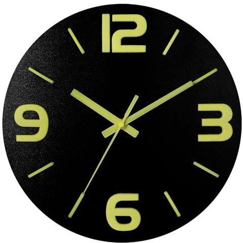 HZDHCLH 30cm Leuchtende Wanduhr Lautlos Schleichende Sekunde mit Arabisch Ziffer ohne Ticken für Dekoration Wohnzimmer, Küche, Büro, Schlafzimmer(Schwarz – 3D große Zahlen)