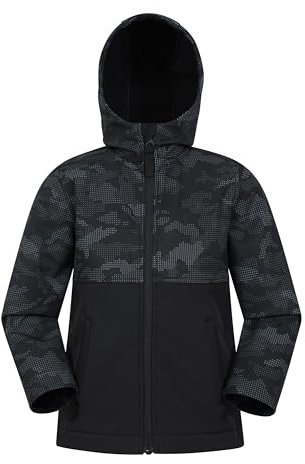 Mountain Warehouse Exodus Kids Softshell Jacket - Breathable Childrens Jacket, Water Resistant Girls Coat, Fleece Lined Boys Hoodie, Wind Resistant - For Spring Summer Black (02) Kids Size 7-8 Years