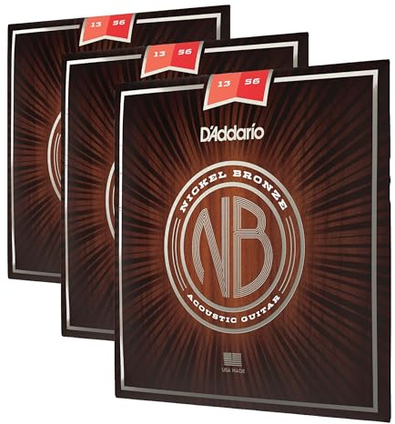 D'Addario Guitar Strings - Acoustic Guitar Strings - For 6 String Guitar - Increased Corrosion Resistance - Full Tonal Spectrum - NB1356 - Nickel Bronze, Medium, 13-56 (Pack of 3)