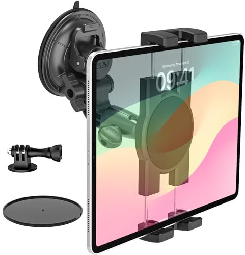 Dosvsi Tablet Halter Auto Windschutzscheibe Armaturenbrett, 3 in 1 Tablet & Kamera Handyhalter mit Saugnapf, Schwerlast LKW Clip für iPad 12.9/ Air/Mini, Galaxy Tabs, 4~13 Tablets, Canon