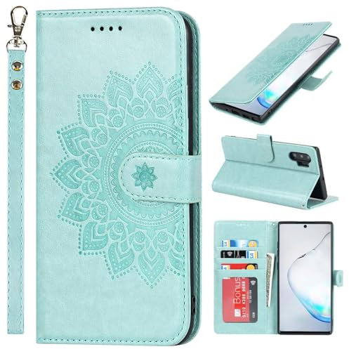 ELTEKER Handyhülle für Samsung Galaxy Note 10 Plus Hülle Klapphülle mit Kartenfach Schutzhülle Flip Case - Grün