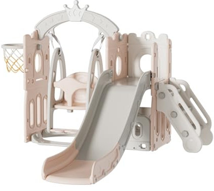 Reenborn Kinderrutsche, Rutsche und Schaukel, Rutsche Outdoor Indoor, Rutsche für den Garten, Baby Freistehende Rutsche, Indoor Outdoor Aktivitätszentrum für Kleinkinder (Tower-Pink)