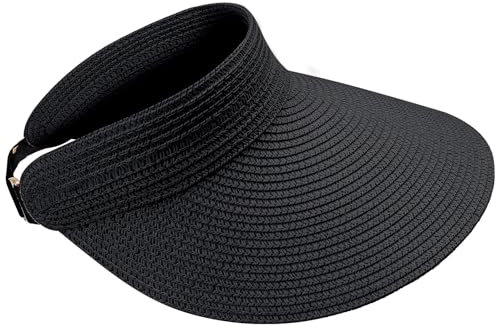 MK MATT KEELY Sonnenhut Damen Foldable Strohhut Visor Cap Einfarbig Sommer Strandhut mit Breiter Krempe,Schwarz