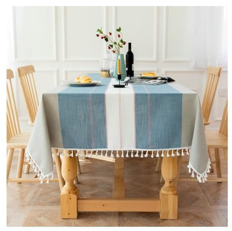 Aotiwe Tischdecke Modern Esstisch, Tischdecke Klein Modern Patchwork Streifen Gartentischdecke für Draußen Blau Tischdecke Vintage Outdoor Baumwolle Leinen 140x240cm