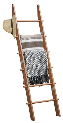 TEAKMAMA 6-stöckige Deckenleiter mit Aufhängeknöpfen, 150 cm hoch, Wandlehndecke, Leiter für Wohnzimmer, rustikales dekoratives Leiterregal für Aufbewahrung und DIY-Heimdekoration, einfach zu