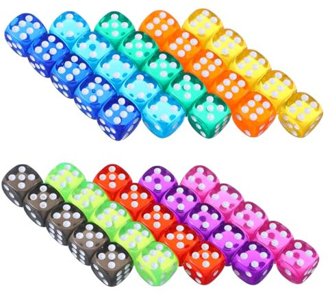 Yuanchu 50 Stück Würfel Bunt Set,6-Seitig Spielwürfel 14mm Würfel Set 10 Transluzente Farben Runde Eckenwürfel Flüsterwürfel Würfelspiele Würfelkönig für Tischspiele Würfel Spiel Party