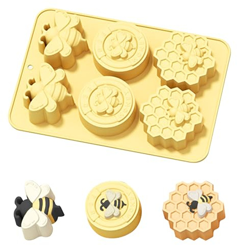 Stampo in silicone a forma di ape, 6 fori, 3D, a nido d'ape, per sapone fatto in casa, lozioni, gelatine, bombe da bagno, cera d'api, candele