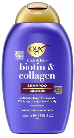 OGX Biotin & Collagen Shampoo (385 ml), kräftigendes Haarshampoo für feines & dünnes Haar, mit Vitamin B7 Biotin & Kollagen, ohne Sulfate