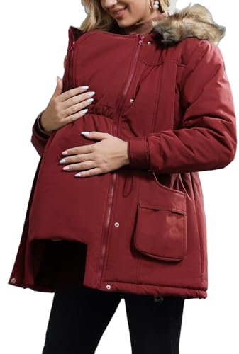 Maacie Tragejacke Für Mama Und Baby 3 In 1 Damen Langarm Kapuze Känguru Umstandsjacke Mit Babyeinsatz Winterjacke Schwangerschaft