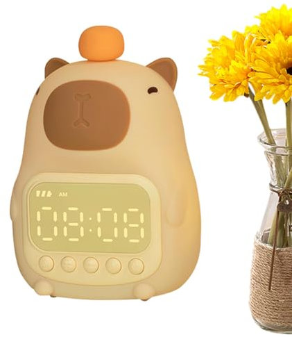 Wecker Capybara – Wecker aus Silikon, Capybara, Nachtlicht, wiederaufladbar, dimmbar, LED-Lampe, Meerschweinchen, niedlicher Wecker, Wecker für Nachtlicht, Vista Capybara, Digitaluhr,