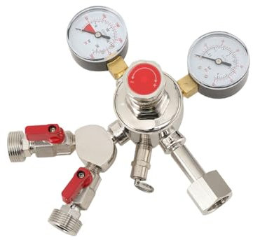 Cozyel Druckminderer 2 leitig für Co2 Kohlensäure Bier zapfen 2 Anschlüsse Leitungen, CO2 Druckminderer Manometer doppelt Schankanlage Zapfanlage Hauptdruckminderer