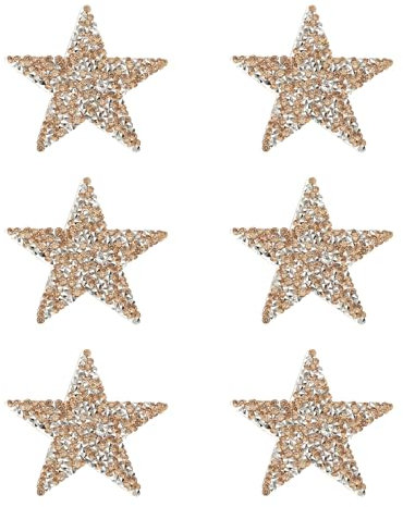PATIKIL Iron on Star Patches, 6pcs Adhesive Applique Stars Silver Rhinestone Glitter Crystal Stickers Patch Fabric Embellishments for DIY Crafts Clothing Jeans Repair, Crystal Yellow 6cm