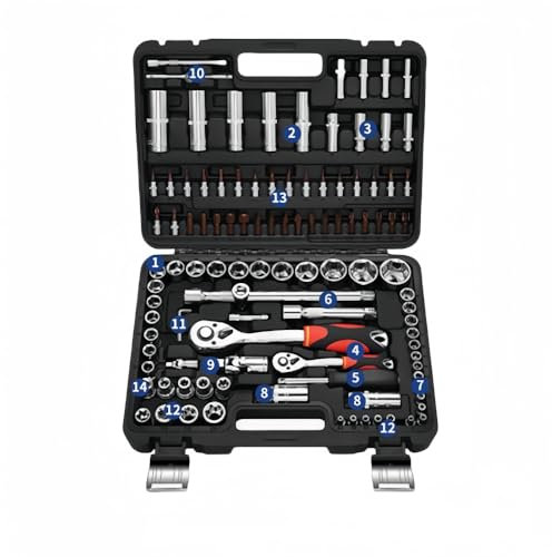 huipeng 108-Piece Socket Set with 1/4 and 1/2 Drive Ratchet, CR-V Drive Socket Set with Bits Set, Ratchet Wrench for DIY, Car Bicycle Repair