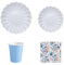 OH YEAH - Set Vajilla Desechable Fiesta 6 Personas Azul - Vasos Cartón 270 cc + Platos Cartón Ø18 y Ø23 cm + Servilletas Papel - Menaje para Cumpleaños y Eventos - FIESTA COLOR FLORAL
