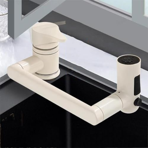 Grifo de Cocina Fregadero Abatible Giratorio 3 Modo Hoyo Único Agua Fría y Caliente Grifo de Cocina-Beige
