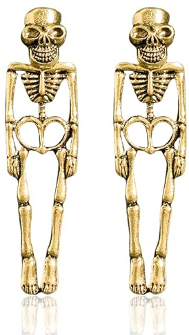 Halloween Ohrringe Damen Gruselige Schädel Skelett Ohrringe Lang Hängend Horror Totenkopf Ohrring Hypoallergen Punk Gothic Earrings Halloween Ohrstecker Geschenk für Frauen Männer Mädchen