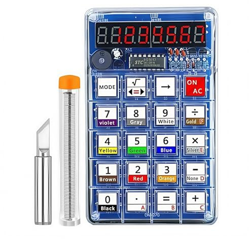 Soldering Practice Kits DIY 7-Digit LED Display Electronics Calculator & Resistor Decoder, Build Electronics STEM Projects Learn to Solder Kit for Adults/Teens/Kids Age 8-10-12-14-16 +(red)