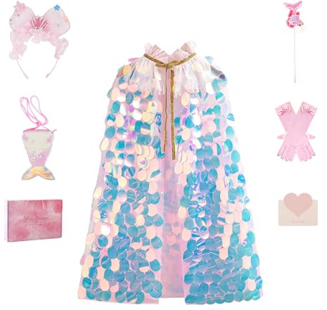YOOCHUENG Pailletten Umhang Kinder ab 7 Jahren,Fasching Kostüm Kinder | Glitzer Kostüm Kinder,Fancy Kinderkostüm für Party Cosplay Halloween Karneval,Geschenke zum Kindertag,Inklusive Geschenkbox