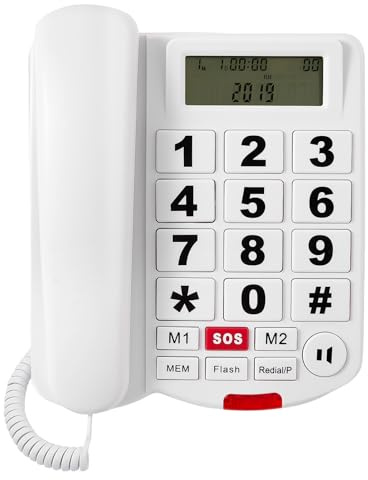 Big Button Phone For Seniors With Speaker, Landline Phones For Home With Caller Id, Corded Phone With SOS Speed Dial, 110db+ Extra Loud Ringer & Visual Alert For Elderly With Hearing Visually Impaired