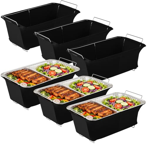 6 Pack Chafer Wind Guard, Chafer Stand Cover Windproof, Heat Retaining Chafing Dish Covers for Buffet, Machine Washable Fabric for Indoor & Outdoor Events, Wedding, Party, Camping (6, Black)