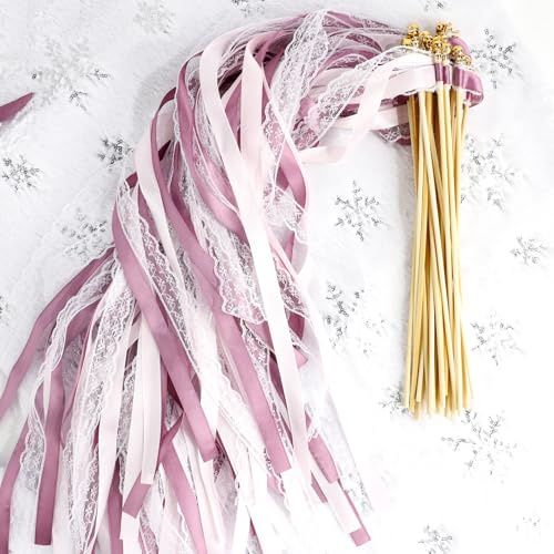 Baguettes de Mariage 30 Pièces Baguettes Ruban Banderoles avec Grand Cloches,Bâtons de Ruban pour Mariage,Wedding Wands pour Fête de Mariage Anniversaires,Fête d'anniversaire (30 Pcs Violet)