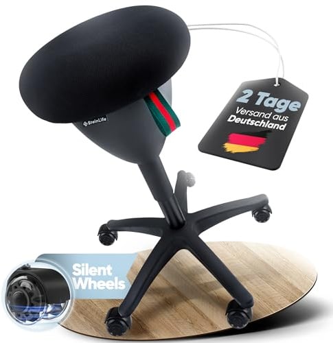SteinLife Bürohocker Ergonomisch [TESTSIEGER] Rollhocker Höhenverstellbar | 48-68 cm | Ergonomischer Hocker für Büro & Schreibtisch, Schwingeffekt | Arbeitshocker Wackelhocker Drehhocker rund | Stool