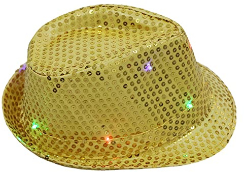 Generisch Pailletten Hut für Damen und Herren mit LED Party Glitzerhut Bunter Karnevalshut Partyhüte Bühnenhut Karneval Mottoparty Verkleidung Kostümzubehör Glänzender Hut Silvester Outfit