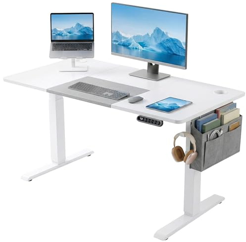 Blisswood Computer Standing Desk, Electric Height Adjustable 120 × 60cm, Sit Stand Office Desk with Memory Smart Panel, Industrial Design PC Gaming Metal Frame Table, Home Writing Workstation_White