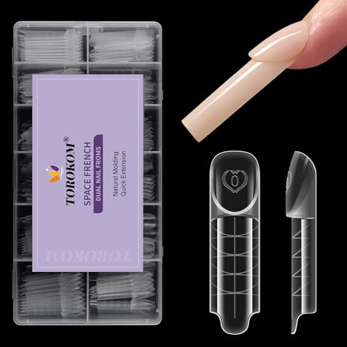 TOROKOM 3D French Dual Nail Forms, 15 Größen Quadratische Dual Tips Nägel | 150 Stück Wiederverwendbare Nagelverlängerung Nagelformen für Poly Gel, Builder Gel, Nagelverlängerung DIY & Studio