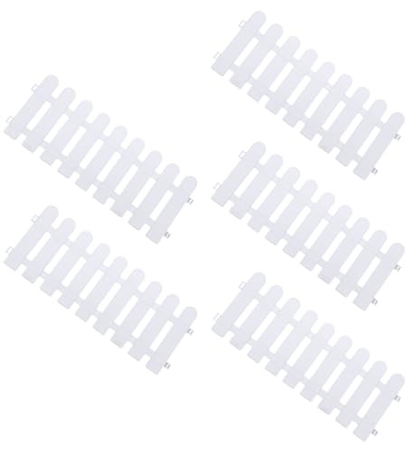 MOBUTOFU 5pcs White Plastic Garden Fence Panels, Solid and Easy to Use Patio Edging for Outdoor Lawn and Terrace Decoration