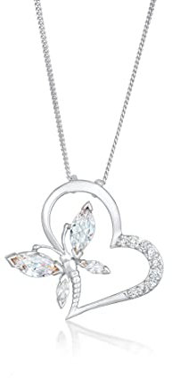 Elli Halskette Damen Herz Schmetterling Anhänger Elegant mit Zirkonia Kristallen in 925 Sterling Silber