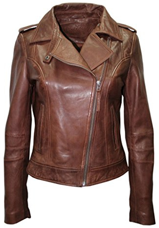 Infinity Ladies Retro Brando 442 Chestnut Brown Biker Casual Soft Nappa Leather Jacket