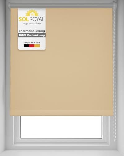 Sol Royal Thermorollo SolReflect Verdunkelungsrollo mit Thermobeschichtung | 60x160 cm Creme Wärmeschutzrollo Thermo Rollo für Fenster ohne Bohren zum Klemmen SolReflect T42
