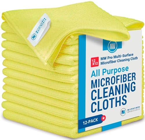 Buff Pro Microfiber Multi Surface Cleaning Cloths 12 x 12 Yellow Pack of 12 | Premium Microfiber Cloths for Cleaning Glass, Kitchen, Bathroom, Car, Accessories and Products
