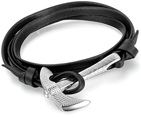 Cupimatch Mens Stainless Steel Axe Hatchet Multi-Layer Leather Bracelet Cuff