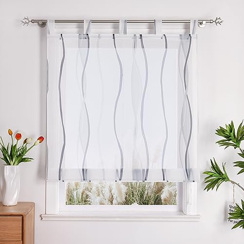 Yujiao Mao 1er Voile Raffrollo mit wellenförmigen Druckdesign Fenster Vorhänge Grau BxH 80x140cm